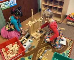 Girls playing with blocks