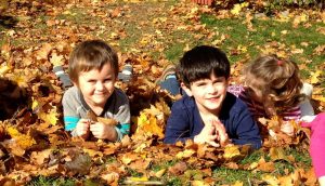 kids in leaves