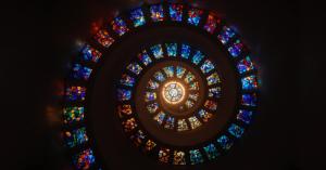 spiral of stained glass windows